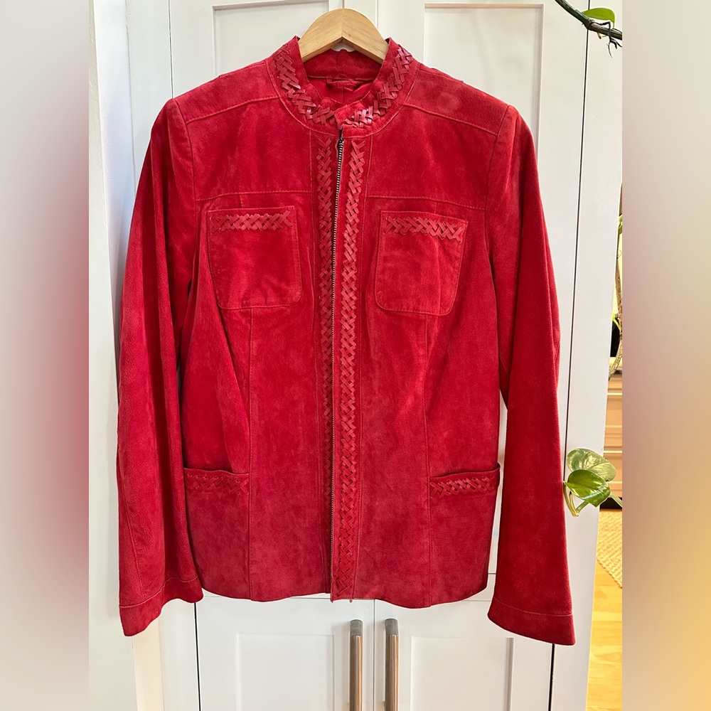 Red Vintage Leather Suede Women's Jacket